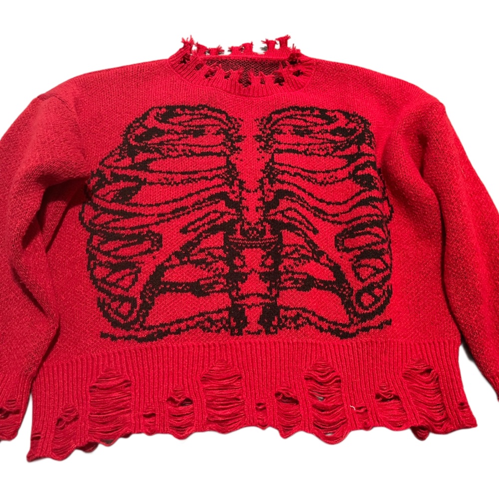 Red Sweater with Black Ribcage Design